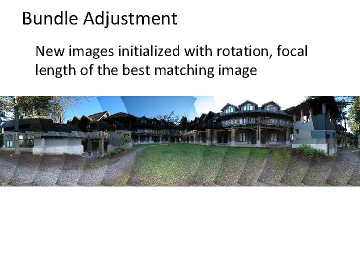 Bundle Adjustment New images initialized with rotation, focal length of the best matching image