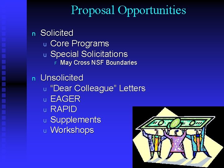 Proposal Opportunities n Solicited u Core Programs u Special Solicitations F n May Cross