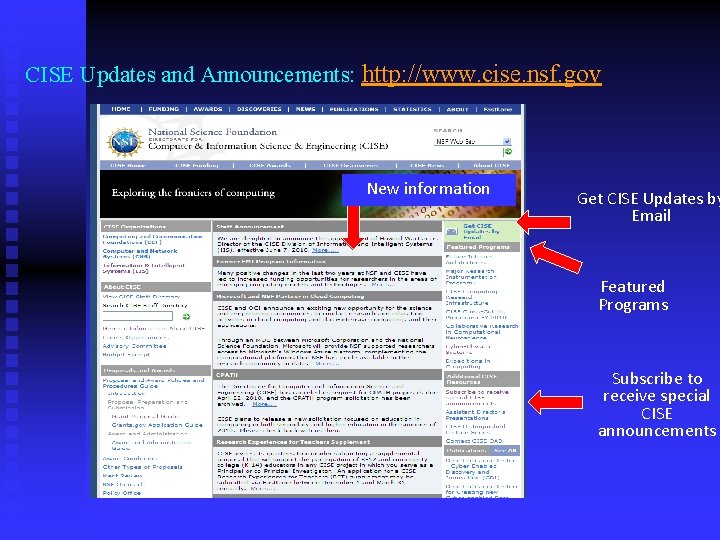 CISE Updates and Announcements: http: //www. cise. nsf. gov New information Get CISE Updates