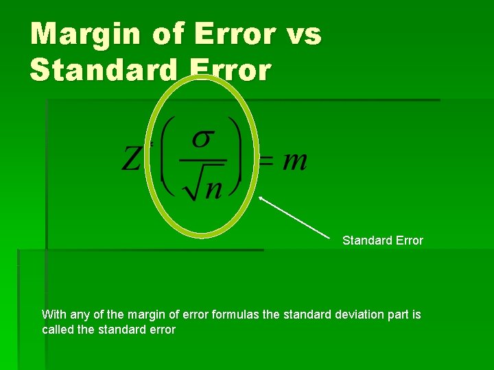 Margin of Error vs Standard Error With any of the margin of error formulas
