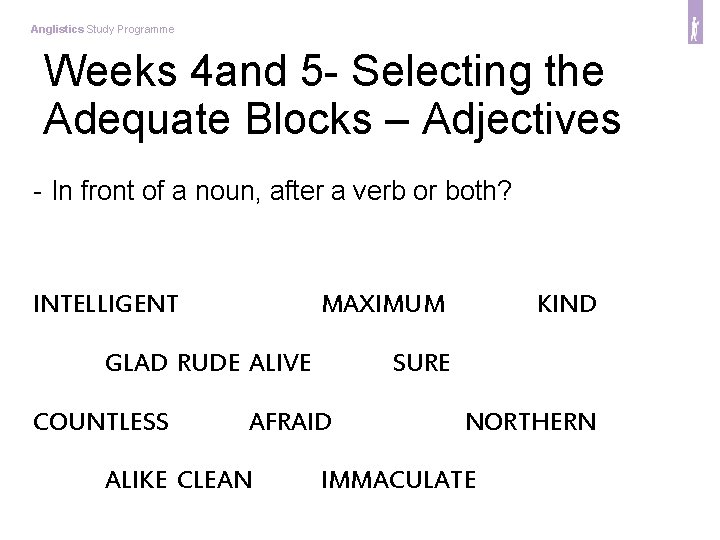 Anglistics Study Programme Weeks 4 and 5 - Selecting the Adequate Blocks – Adjectives