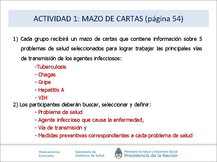 ACTIVIDAD 1: MAZO DE CARTAS (página 54) 1) Cada grupo recibirá un mazo de