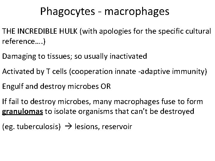 Phagocytes ‐ macrophages THE INCREDIBLE HULK (with apologies for the specific cultural reference…. )