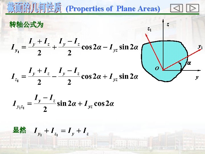 (Properties of Plane Areas) 转轴公式为 z z 1 y 1 O y 显然 