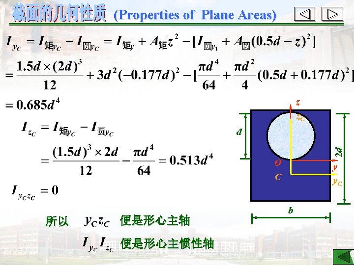 (Properties of Plane Areas) z z. C 2 d d O C 所以 便是形心主轴