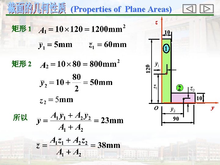 (Properties of Plane Areas) z 矩形 1 10 矩形 2 120 1 2 10
