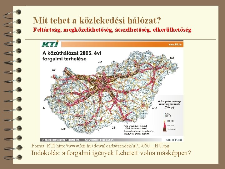 Mit tehet a közlekedési hálózat? Feltártság, megközelíthetőség, átszelhetőség, elkerülhetőség Forrás: KTI http: //www. kti.