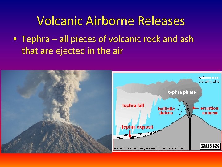 Volcanic Airborne Releases • Tephra – all pieces of volcanic rock and ash that