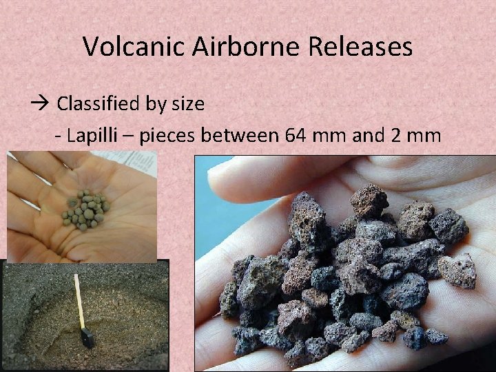 Volcanic Airborne Releases Classified by size - Lapilli – pieces between 64 mm and