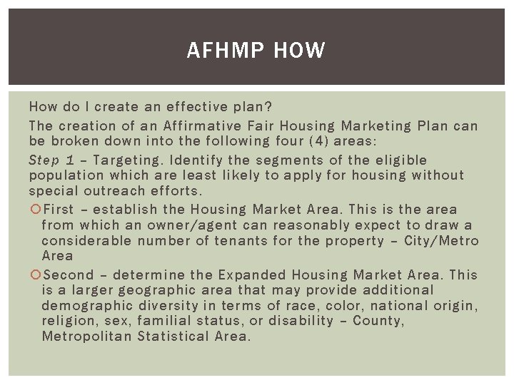 AFHMP HOW How do I create an effective plan? The creation of an Affirmative