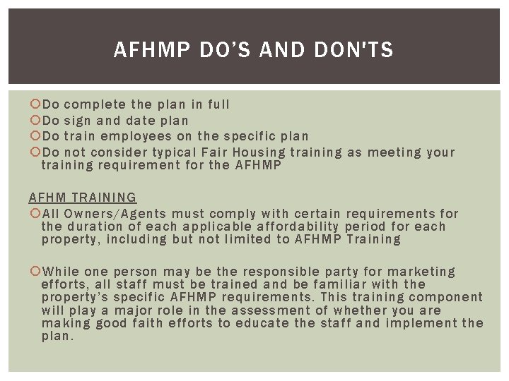 AFHMP DO’S AND DON'TS Do complete the plan in full Do sign and date