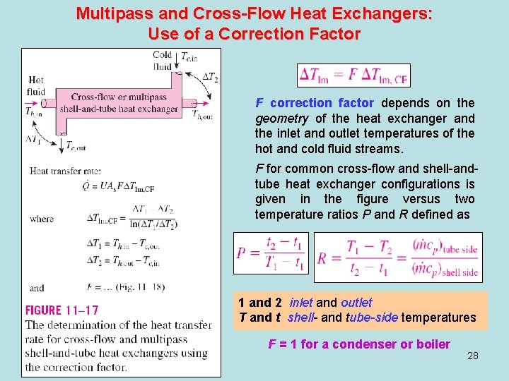 Multipass and Cross-Flow Heat Exchangers: Use of a Correction Factor F correction factor depends