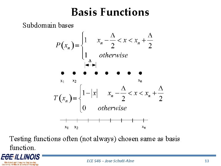 Basis Functions Subdomain bases Testing functions often (not always) chosen same as basis function.