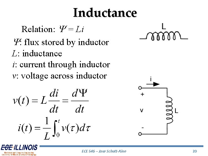 Inductance Relation: Y = Li Y: flux stored by inductor L: inductance i: current