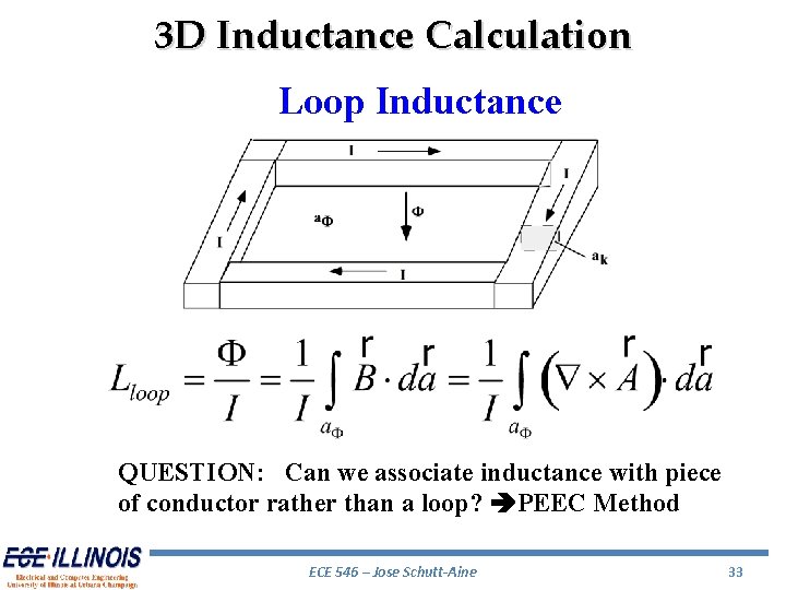 3 D Inductance Calculation Loop Inductance QUESTION: Can we associate inductance with piece of