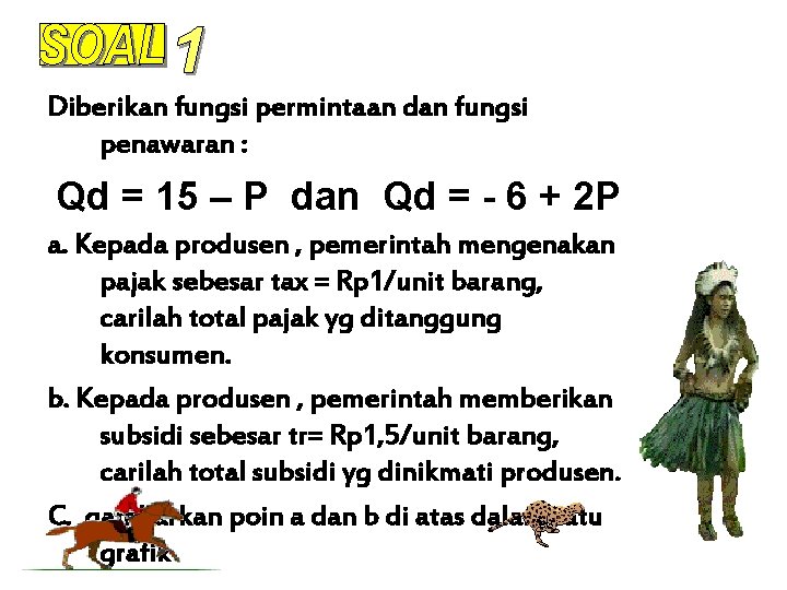 Diberikan fungsi permintaan dan fungsi penawaran : Qd = 15 – P dan Qd