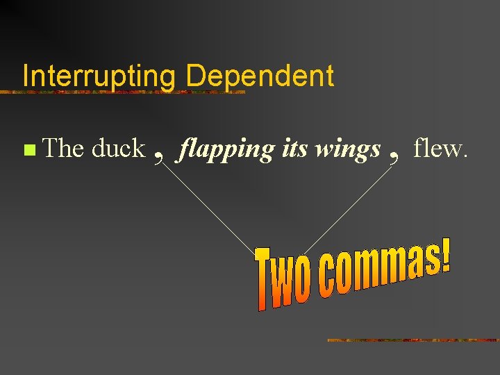 Interrupting Dependent n The duck , flapping its wings , flew. 