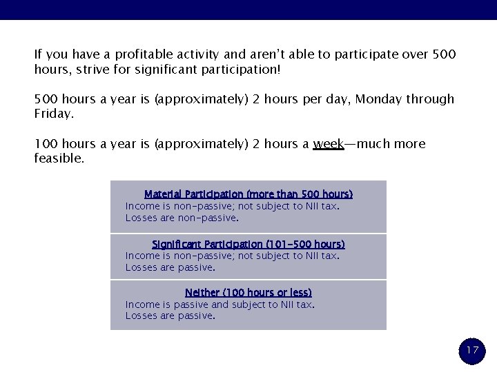 If you have a profitable activity and aren’t able to participate over 500 hours,