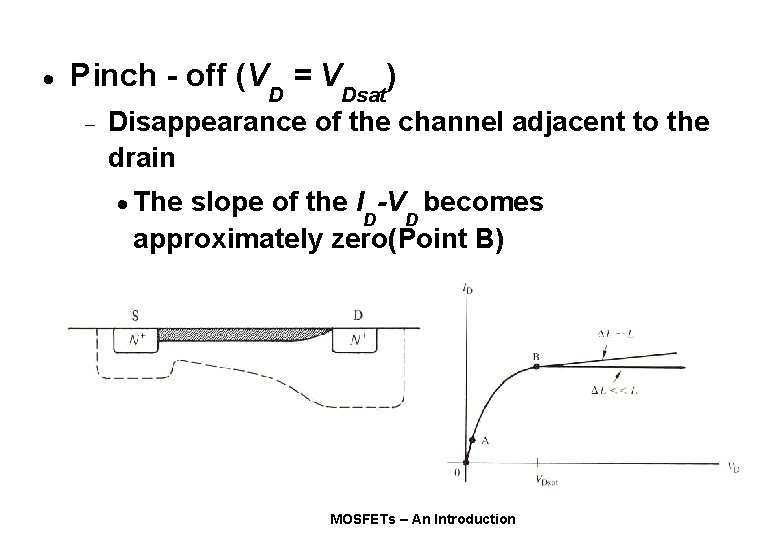 · Pinch - off (V = V D - Dsat ) Disappearance of the