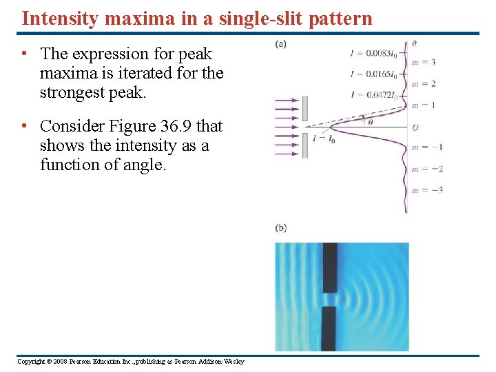 Intensity maxima in a single-slit pattern • The expression for peak maxima is iterated