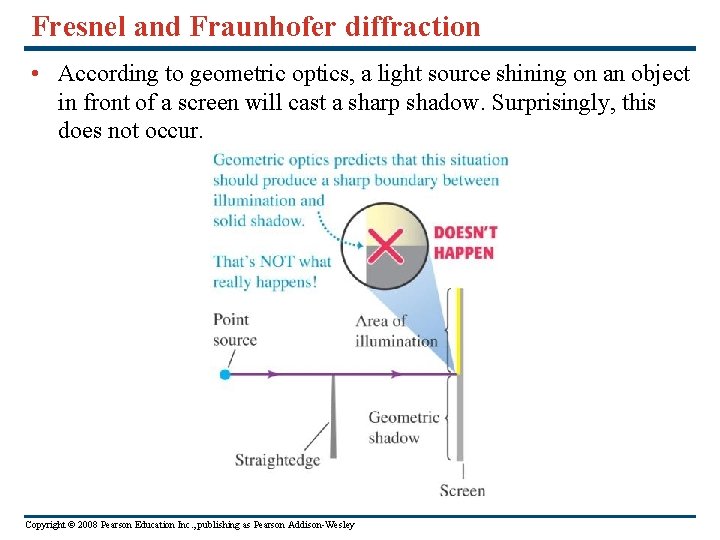 Fresnel and Fraunhofer diffraction • According to geometric optics, a light source shining on