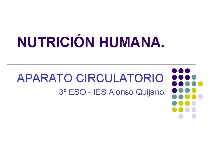 NUTRICIÓN HUMANA. APARATO CIRCULATORIO 3º ESO - IES Alonso Quijano. 