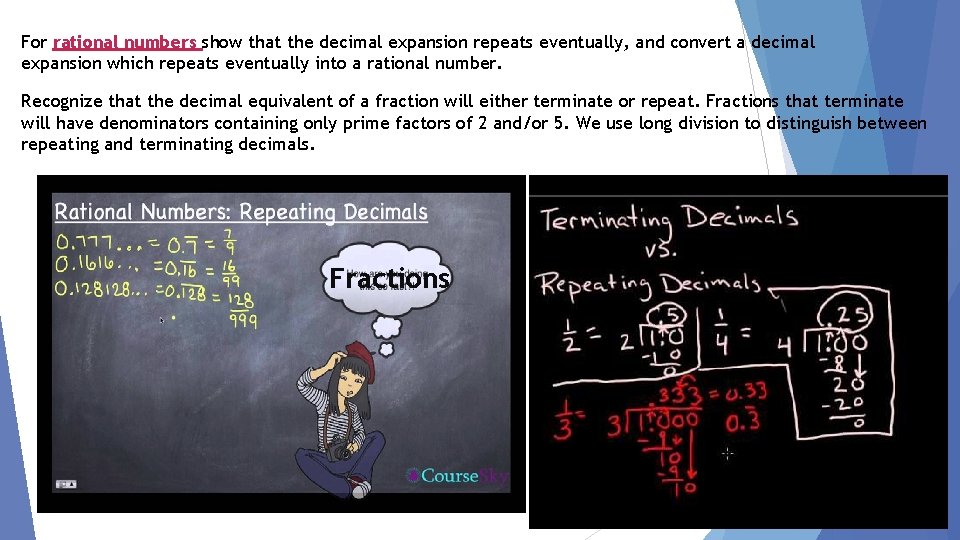 For rational numbers show that the decimal expansion repeats eventually, and convert a decimal