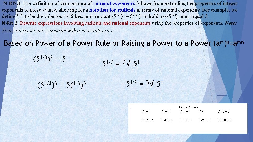  N-RN. 1 The definition of the meaning of rational exponents follows from extending
