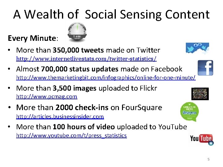 A Wealth of Social Sensing Content Every Minute: • More than 350, 000 tweets A Wealth of Social Sensing Content Every Minute: • More than 350, 000 tweets