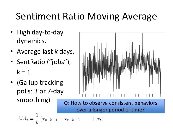 Sentiment Ratio Moving Average • High day-to-day dynamics. • Average last k days. • Sentiment Ratio Moving Average • High day-to-day dynamics. • Average last k days. •