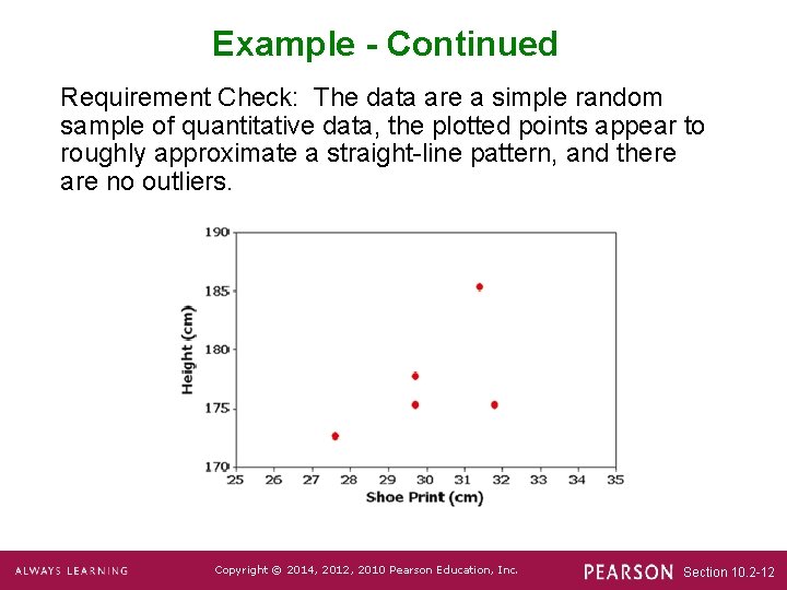 Example - Continued Requirement Check: The data are a simple random sample of quantitative