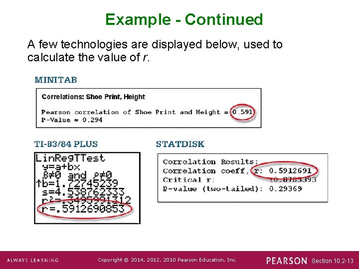 Example - Continued A few technologies are displayed below, used to calculate the value