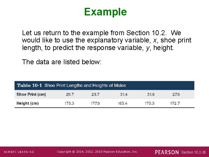 Example Let us return to the example from Section 10. 2. We would like