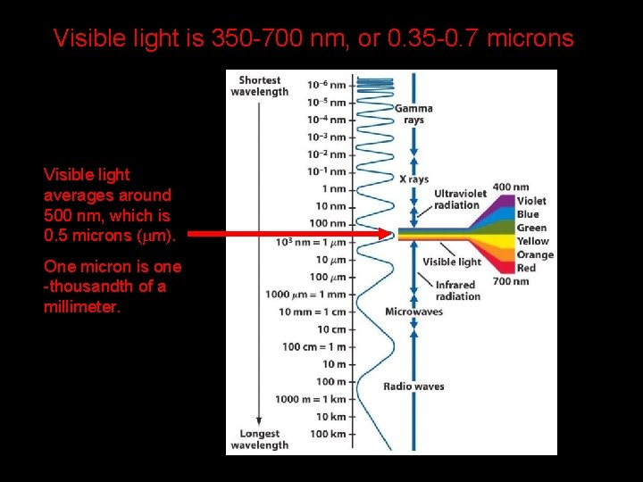 Visible light is 350 -700 nm, or 0. 35 -0. 7 microns Visible light