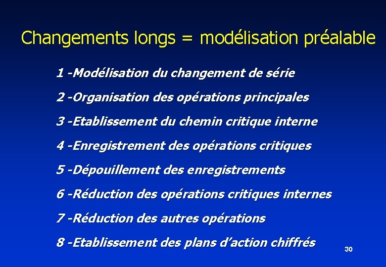 Changements longs = modélisation préalable 1 -Modélisation du changement de série 2 -Organisation des Changements longs = modélisation préalable 1 -Modélisation du changement de série 2 -Organisation des
