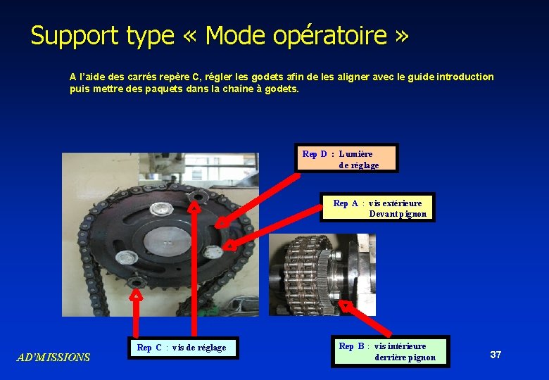 Support type « Mode opératoire » A l’aide des carrés repère C, régler les Support type « Mode opératoire » A l’aide des carrés repère C, régler les