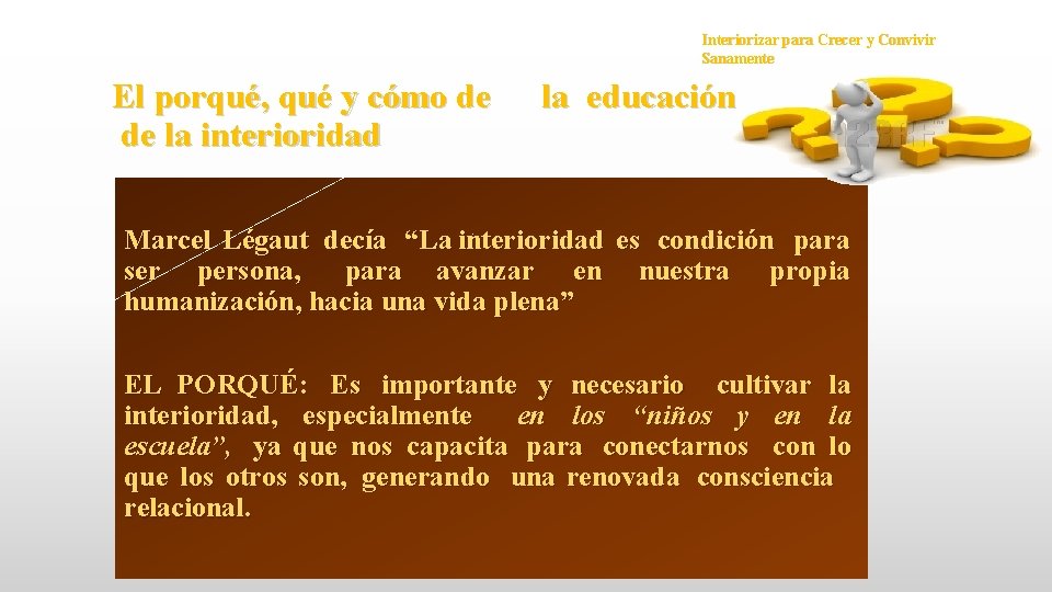 Interiorizar para Crecer y Convivir Sanamente El porqué, qué y cómo de de la