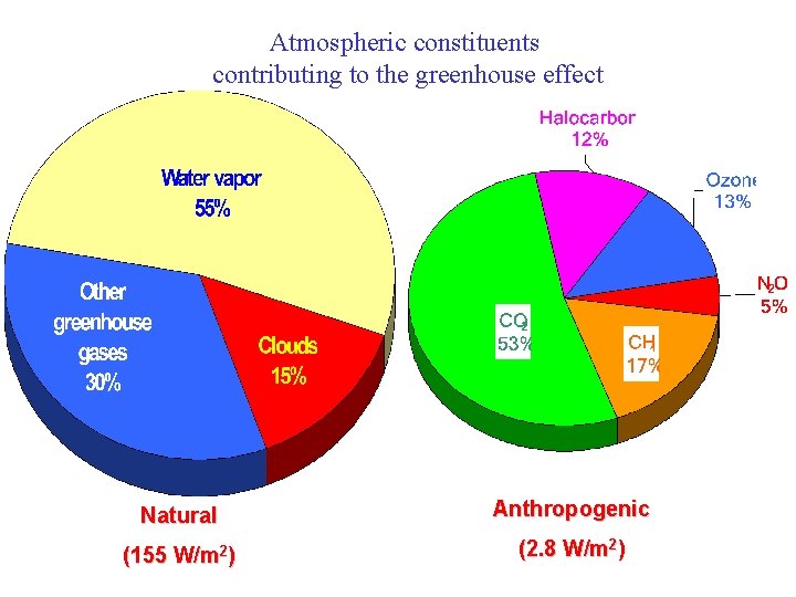 Atmospheric constituents contributing to the greenhouse effect Natural Anthropogenic (155 W/m 2) (2. 8
