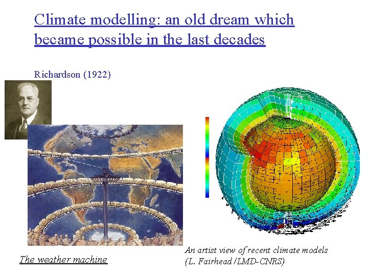 Climate modelling: an old dream which became possible in the last decades Richardson (1922)