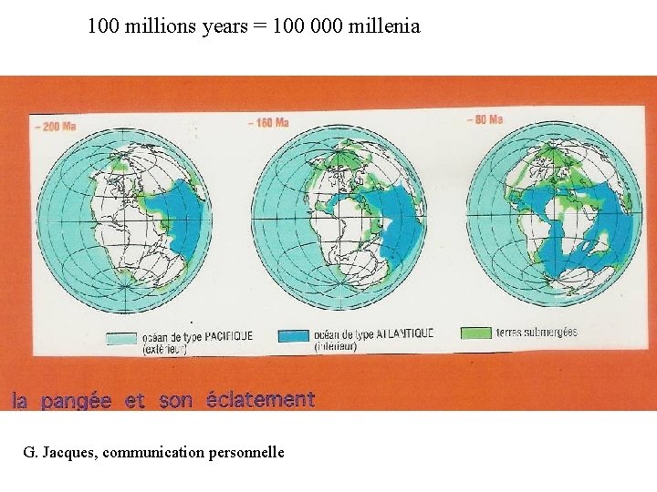 100 millions years = 100 000 millenia G. Jacques, communication personnelle 