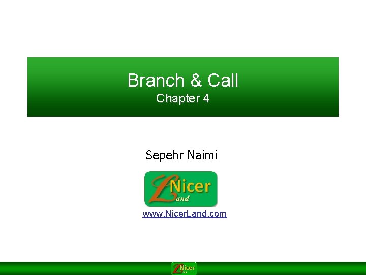 Branch & Call Chapter 4 Sepehr Naimi www. Nicer. Land. com 