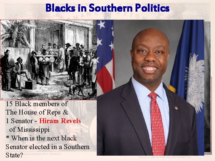 Blacks in Southern Politics « The 15 th Amendment guaranteed blacks federal voting rights.