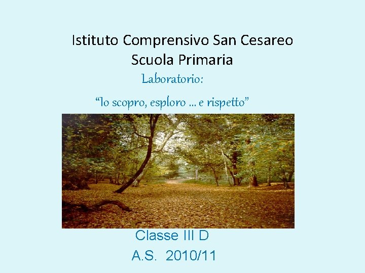 Istituto Comprensivo San Cesareo Scuola Primaria Laboratorio: “Io scopro, esploro … e rispetto” Classe