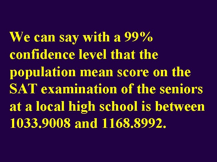 We can say with a 99% confidence level that the population mean score on