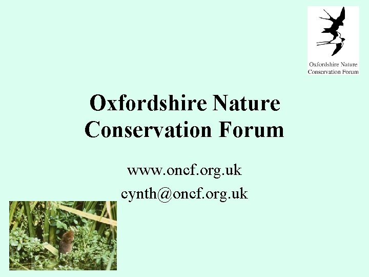 Oxfordshire Nature Conservation Forum www. oncf. org. uk cynth@oncf. org. uk 