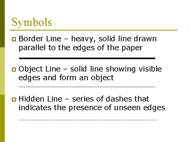 Symbols p Border Line – heavy, solid line drawn parallel to the edges of