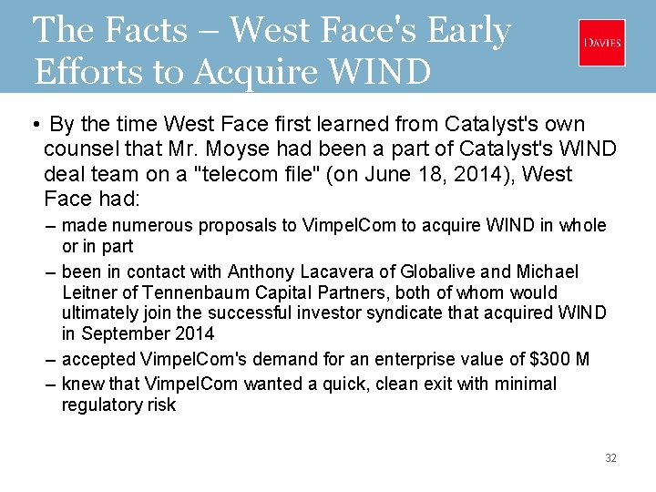 The Facts – West Face's Early Efforts to Acquire WIND • By the time