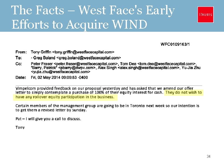 The Facts – West Face's Early Efforts to Acquire WIND 34 