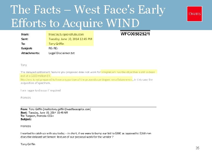 The Facts – West Face's Early Efforts to Acquire WIND 35 