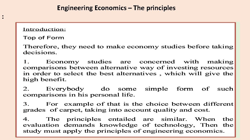 : Engineering Economics – The principles 